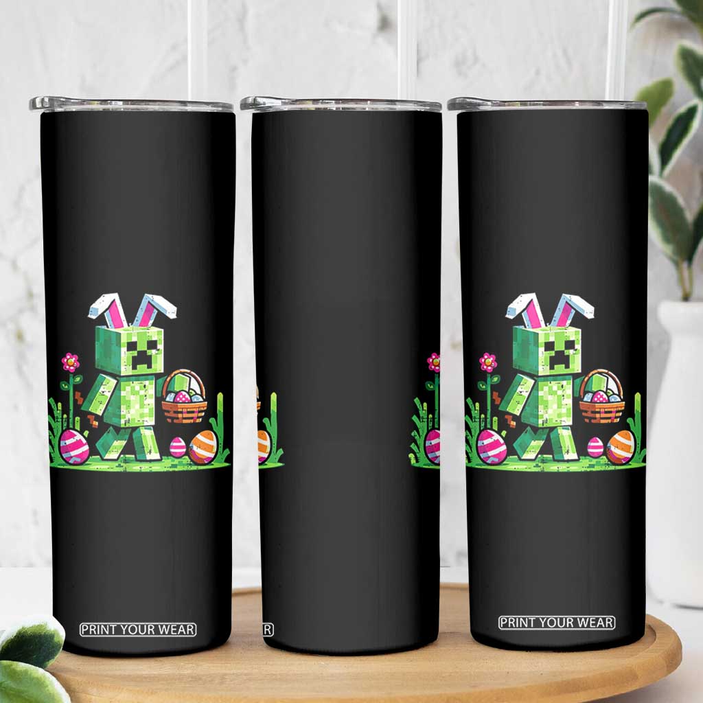 Pixel Easter Bunny Gamer Parody Graphic Skinny Tumbler Funny Block Style Rabbit with Eggs Basket Gaming Humor Gift TS02 Print Your Wear