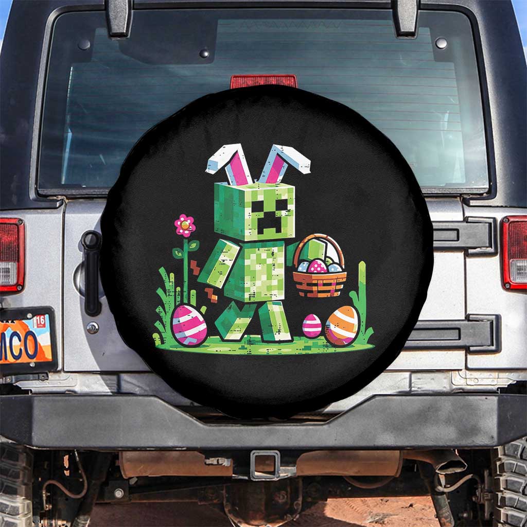 Pixel Easter Bunny Gamer Parody Graphic Spare Tire Cover Funny Block Style Rabbit with Eggs Basket Gaming Humor Gift TS02 No hole Black Print Your Wear