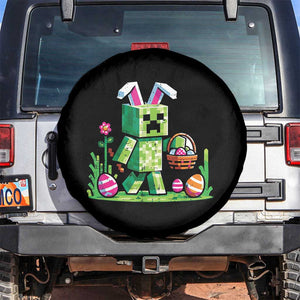 Pixel Easter Bunny Gamer Parody Graphic Spare Tire Cover Funny Block Style Rabbit with Eggs Basket Gaming Humor Gift TS02 No hole Black Print Your Wear