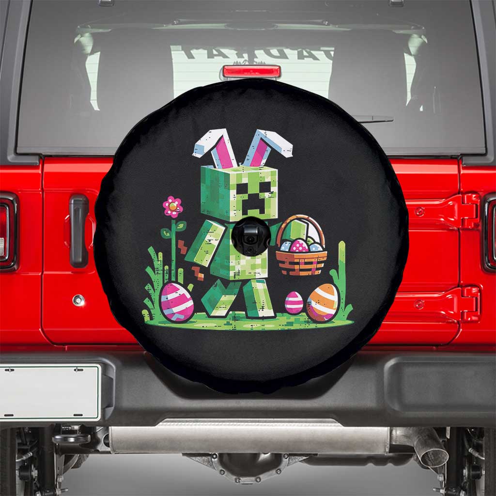 Pixel Easter Bunny Gamer Parody Graphic Spare Tire Cover Funny Block Style Rabbit with Eggs Basket Gaming Humor Gift TS02 Black Print Your Wear