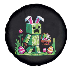 Pixel Easter Bunny Gamer Parody Graphic Spare Tire Cover Funny Block Style Rabbit with Eggs Basket Gaming Humor Gift TS02 Print Your Wear