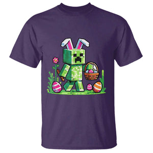 Pixel Easter Bunny Gamer Parody Graphic T Shirt Funny Block Style Rabbit with Eggs Basket Gaming Humor Gift TS02 Purple Print Your Wear