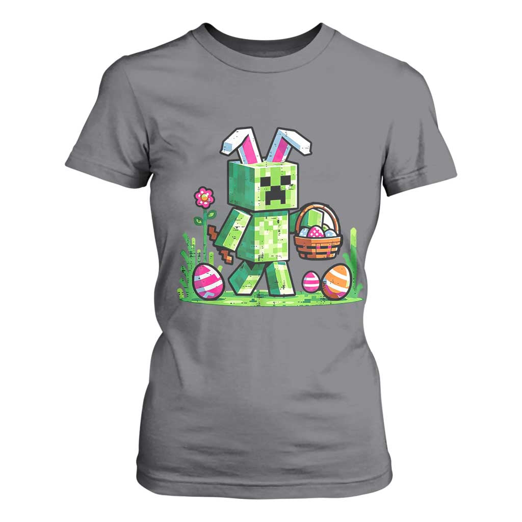 Pixel Easter Bunny Gamer Parody Graphic T Shirt For Women Funny Block Style Rabbit with Eggs Basket Gaming Humor Gift TS02 Charcoal Print Your Wear