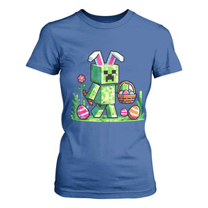 Pixel Easter Bunny Gamer Parody Graphic T Shirt For Women Funny Block Style Rabbit with Eggs Basket Gaming Humor Gift TS02 Royal Blue Print Your Wear