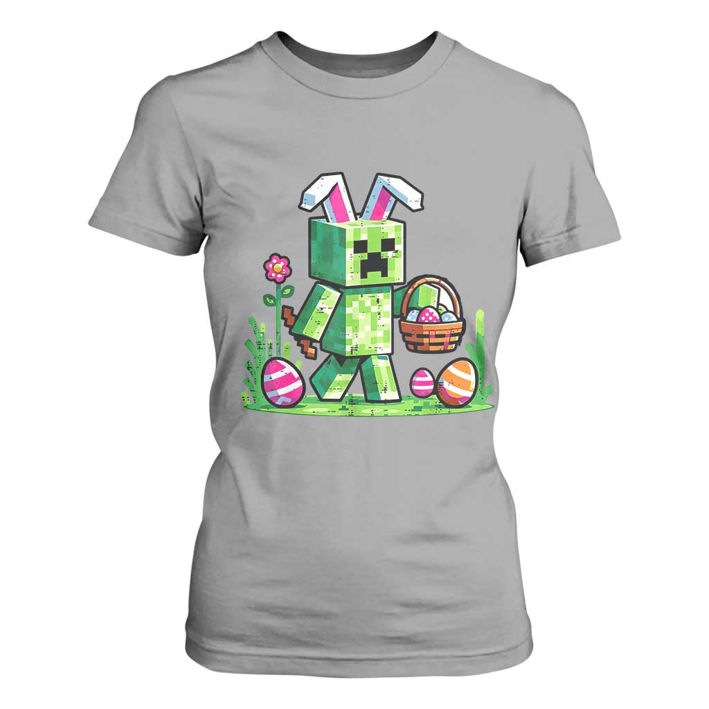 Pixel Easter Bunny Gamer Parody Graphic T Shirt For Women Funny Block Style Rabbit with Eggs Basket Gaming Humor Gift TS02 Sport Gray Print Your Wear