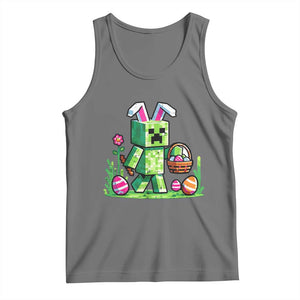 Pixel Easter Bunny Gamer Parody Graphic Tank Top Funny Block Style Rabbit with Eggs Basket Gaming Humor Gift TS02 Black Heather Print Your Wear