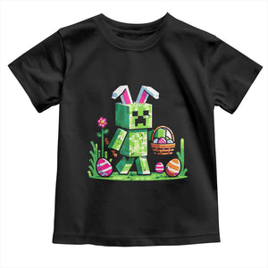Pixel Easter Bunny Gamer Parody Graphic Toddler T Shirt Funny Block Style Rabbit with Eggs Basket Gaming Humor Gift TS02 Black Print Your Wear