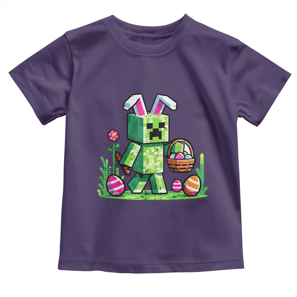 Pixel Easter Bunny Gamer Parody Graphic Toddler T Shirt Funny Block Style Rabbit with Eggs Basket Gaming Humor Gift TS02 Purple Print Your Wear
