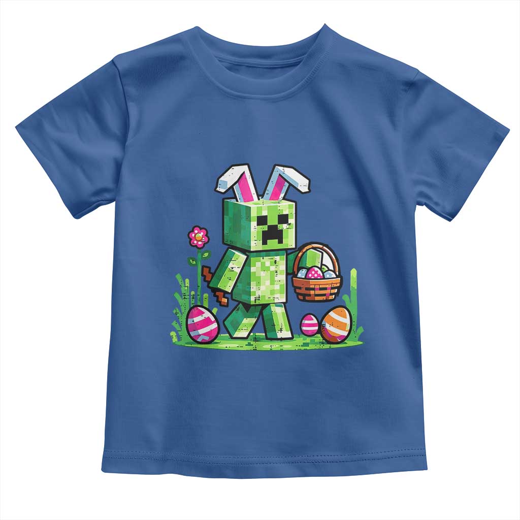 Pixel Easter Bunny Gamer Parody Graphic Toddler T Shirt Funny Block Style Rabbit with Eggs Basket Gaming Humor Gift TS02 Royal Blue Print Your Wear