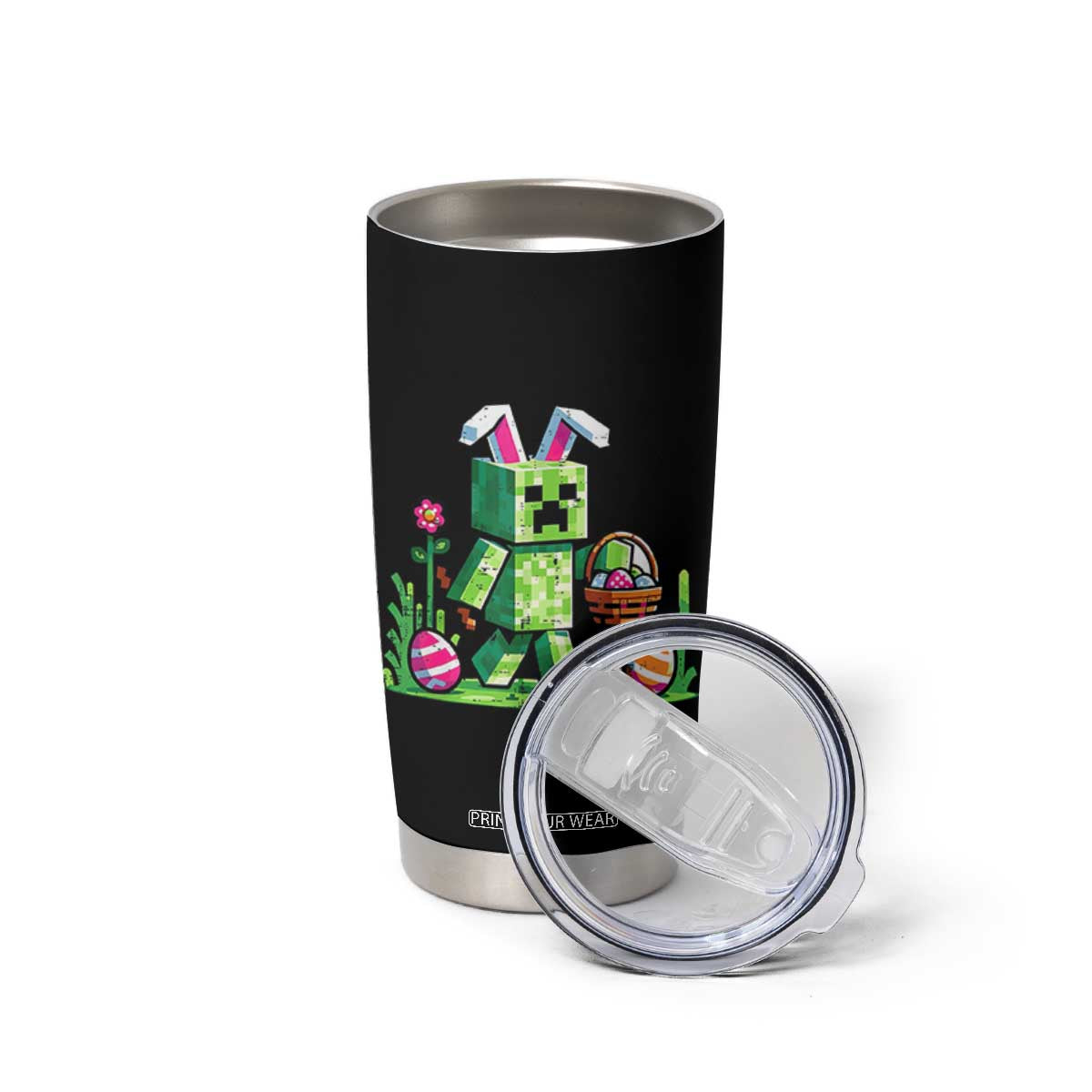 Pixel Easter Bunny Gamer Parody Graphic Tumbler Cup Funny Block Style Rabbit with Eggs Basket Gaming Humor Gift TS02 Print Your Wear