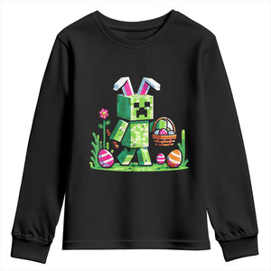 Pixel Easter Bunny Gamer Parody Graphic Youth Sweatshirt Funny Block Style Rabbit with Eggs Basket Gaming Humor Gift TS02 Black Print Your Wear