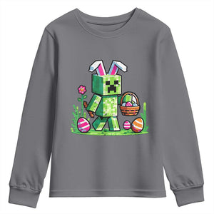 Pixel Easter Bunny Gamer Parody Graphic Youth Sweatshirt Funny Block Style Rabbit with Eggs Basket Gaming Humor Gift TS02 Charcoal Print Your Wear