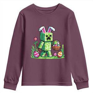 Pixel Easter Bunny Gamer Parody Graphic Youth Sweatshirt Funny Block Style Rabbit with Eggs Basket Gaming Humor Gift TS02 Maroon Print Your Wear