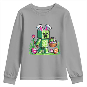 Pixel Easter Bunny Gamer Parody Graphic Youth Sweatshirt Funny Block Style Rabbit with Eggs Basket Gaming Humor Gift TS02 Sport Gray Print Your Wear