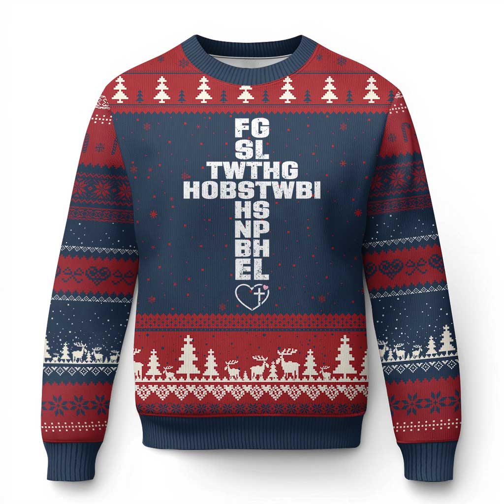 For God So Loved The World John 3 16 Acronym Christian Cross Ugly Christmas Sweater Faith Statement Inspirational Religious Gift TS02 Navy Red Print Your Wear