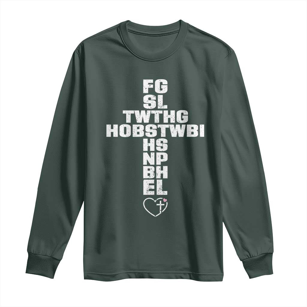 For God So Loved The World John 3 16 Acronym Christian Cross Long Sleeve Shirt Faith Statement Inspirational Religious Gift TS02 Dark Forest Green Print Your Wear