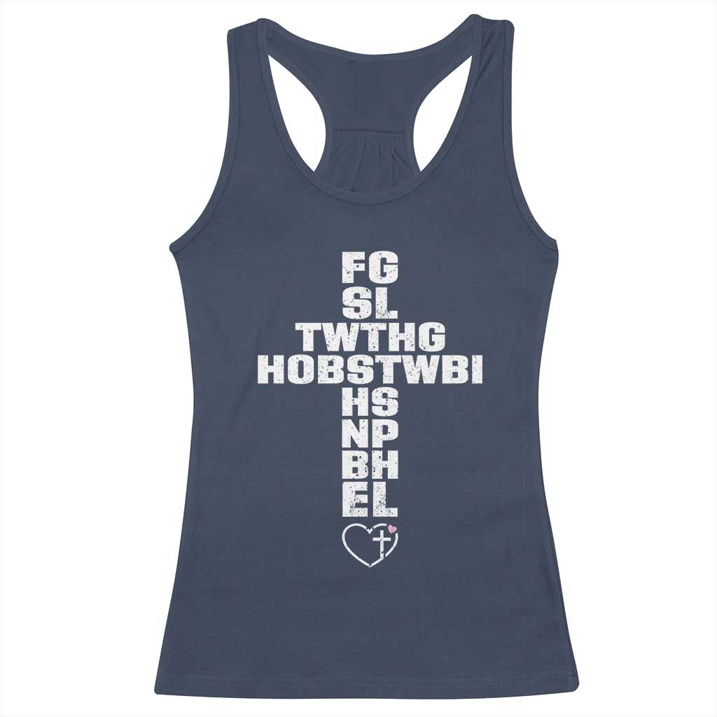 For God So Loved The World John 3 16 Acronym Christian Cross Racerback Tank Top Faith Statement Inspirational Religious Gift TS02 Navy Print Your Wear