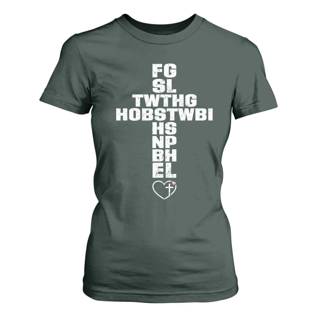For God So Loved The World John 3 16 Acronym Christian Cross T Shirt For Women Faith Statement Inspirational Religious Gift TS02 Dark Forest Green Print Your Wear