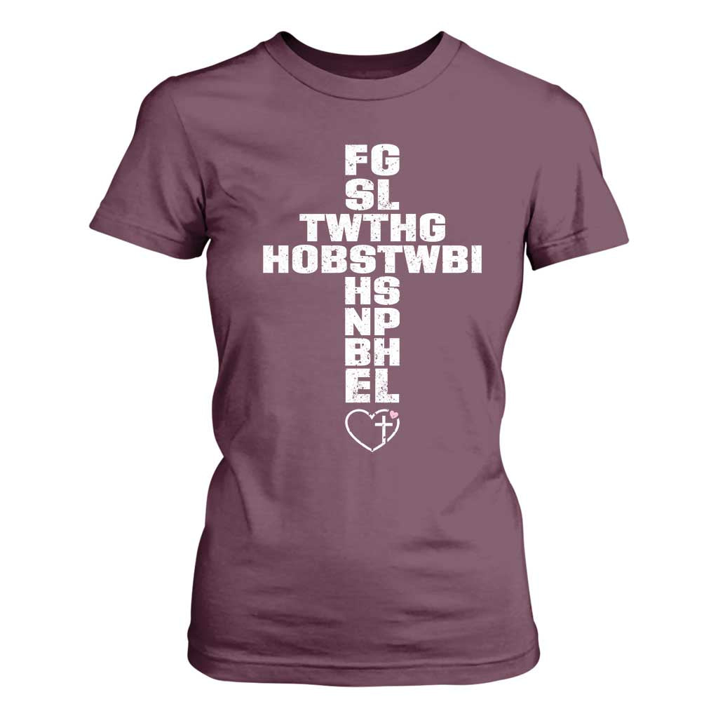 For God So Loved The World John 3 16 Acronym Christian Cross T Shirt For Women Faith Statement Inspirational Religious Gift TS02 Maroon Print Your Wear