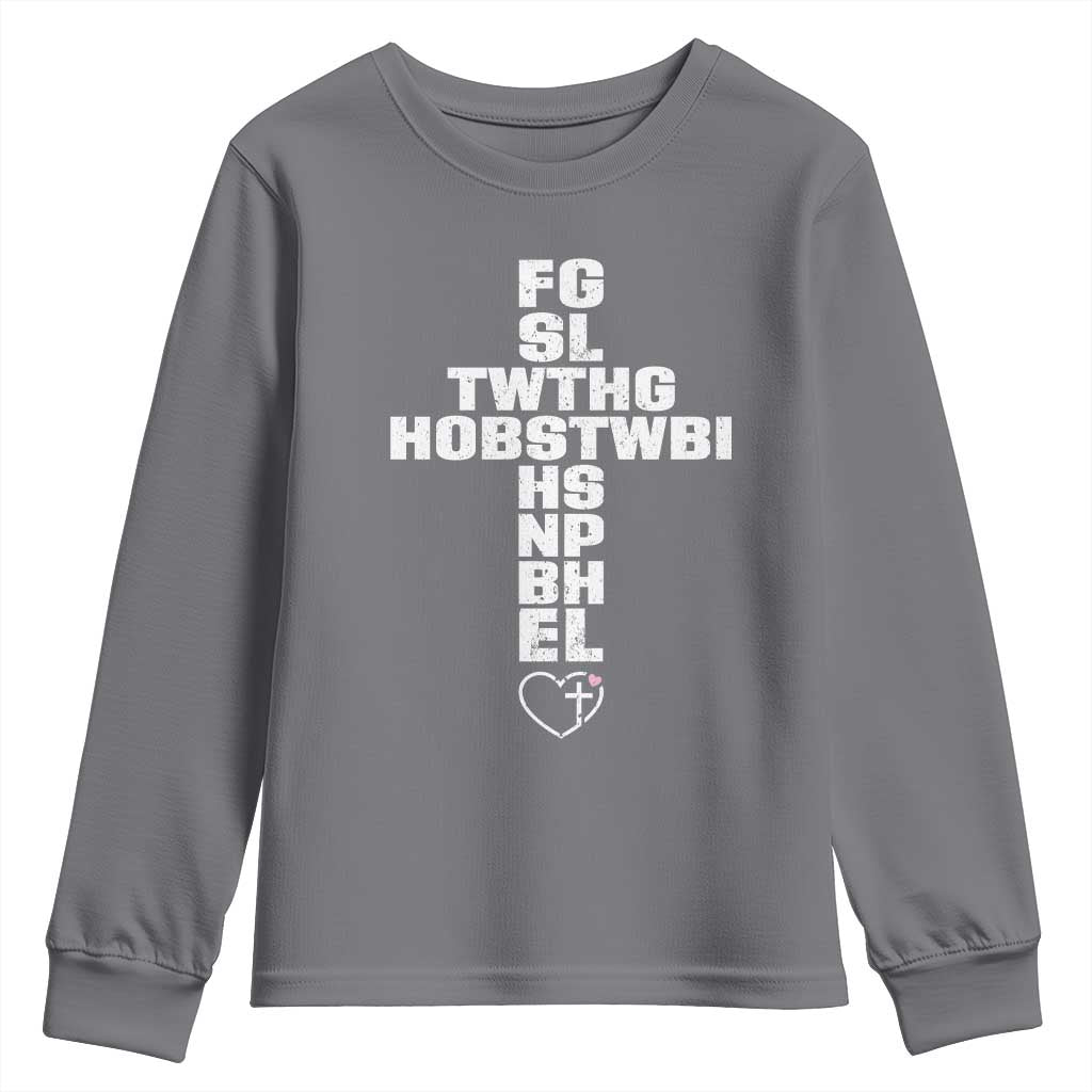 For God So Loved The World John 3 16 Acronym Christian Cross Youth Sweatshirt Faith Statement Inspirational Religious Gift TS02 Charcoal Print Your Wear
