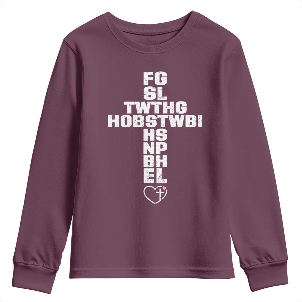 For God So Loved The World John 3 16 Acronym Christian Cross Youth Sweatshirt Faith Statement Inspirational Religious Gift TS02 Maroon Print Your Wear