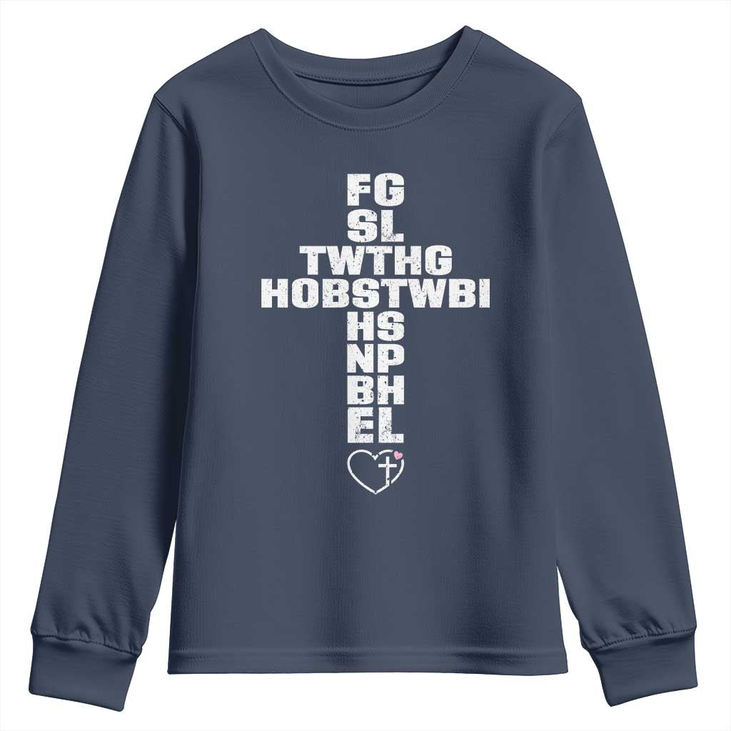 For God So Loved The World John 3 16 Acronym Christian Cross Youth Sweatshirt Faith Statement Inspirational Religious Gift TS02 Navy Print Your Wear
