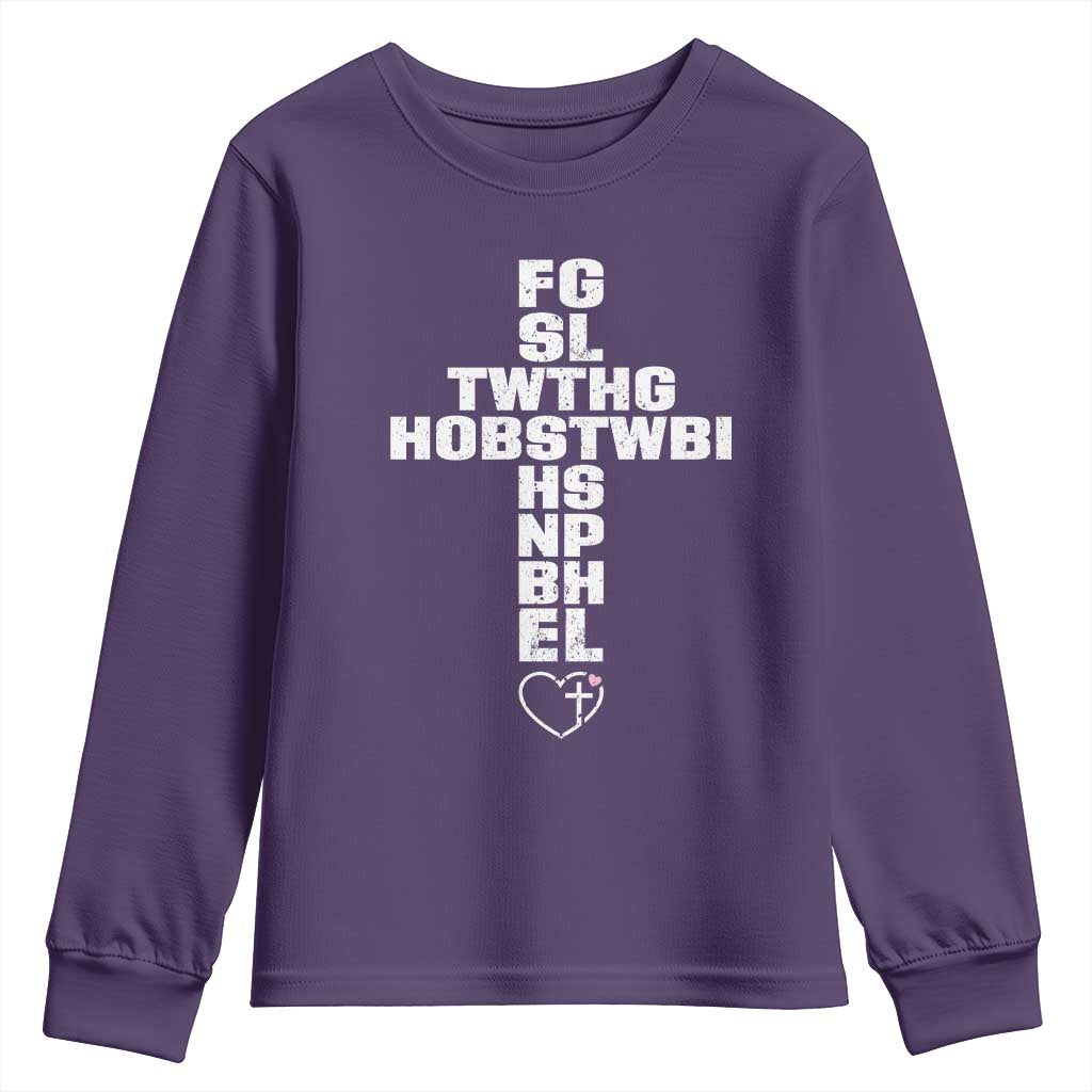 For God So Loved The World John 3 16 Acronym Christian Cross Youth Sweatshirt Faith Statement Inspirational Religious Gift TS02 Purple Print Your Wear