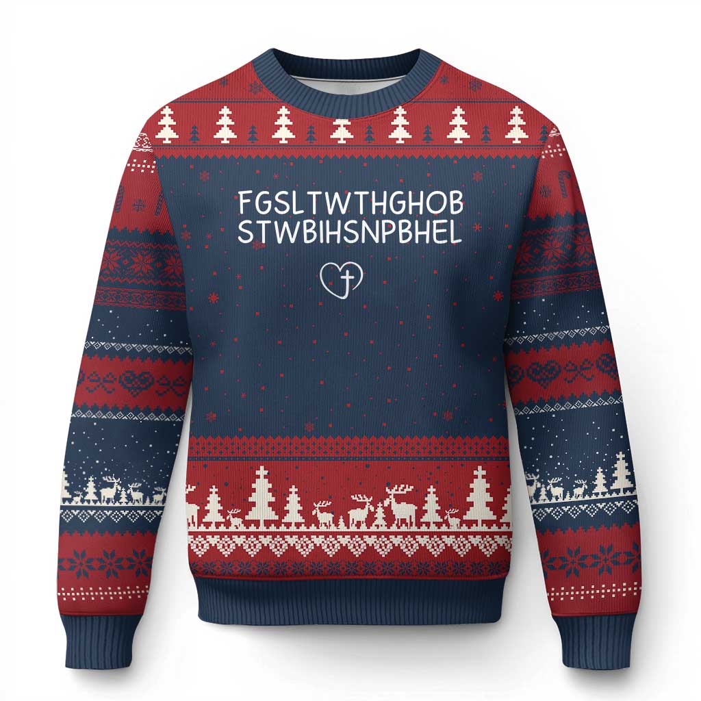 For God So Loved The World John 3 16 Christian Acronym Ugly Christmas Sweater Subtle Faith Inspirational Believer Gift TS02 Navy Red Print Your Wear