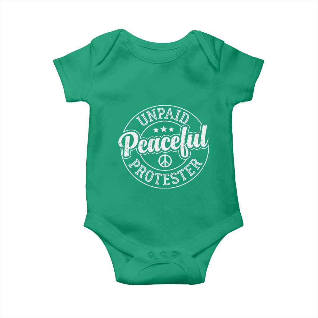 Unpaid Peaceful Protester Vintage Badge Baby Onesie Retro Script Typography Activist TS02 Irish Green Print Your Wear