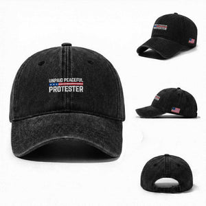 Unpaid Peaceful Protester Patriotic Stripe Washed Cotton Baseball Cap American Flag Activist TS02 Washed Cap Universal Fit Black Print Your Wear