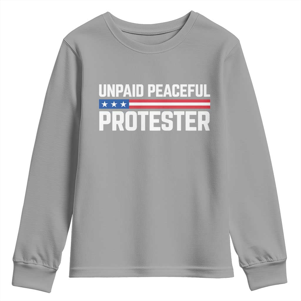 Unpaid Peaceful Protester Patriotic Stripe Youth Sweatshirt American Flag Activist TS02 Sport Gray Print Your Wear