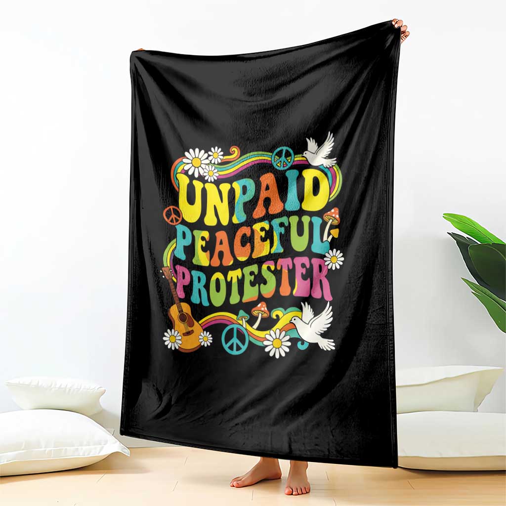 Unpaid Peaceful Protester Retro Hippie Rainbow Throw Blanket Flower Power Peace Activist TS02 Print Your Wear