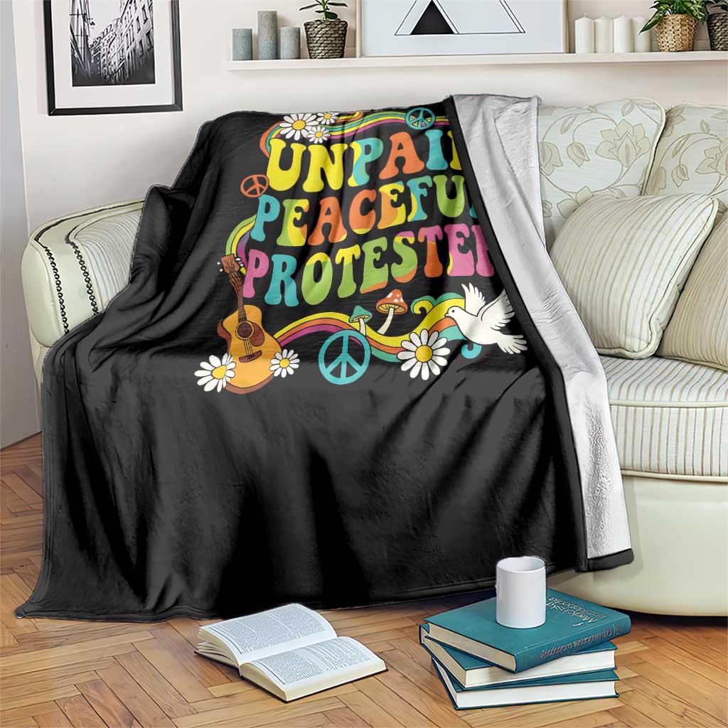 Unpaid Peaceful Protester Retro Hippie Rainbow Throw Blanket Flower Power Peace Activist TS02 Print Your Wear