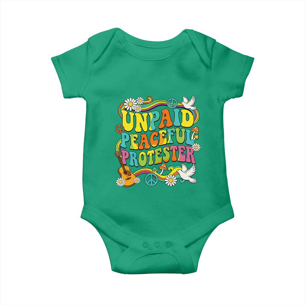 Unpaid Peaceful Protester Retro Hippie Rainbow Baby Onesie Flower Power Peace Activist TS02 Irish Green Print Your Wear