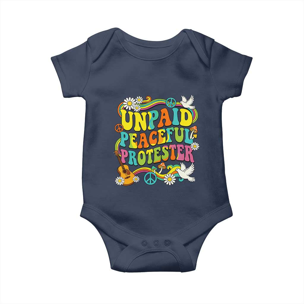 Unpaid Peaceful Protester Retro Hippie Rainbow Baby Onesie Flower Power Peace Activist TS02 Navy Print Your Wear