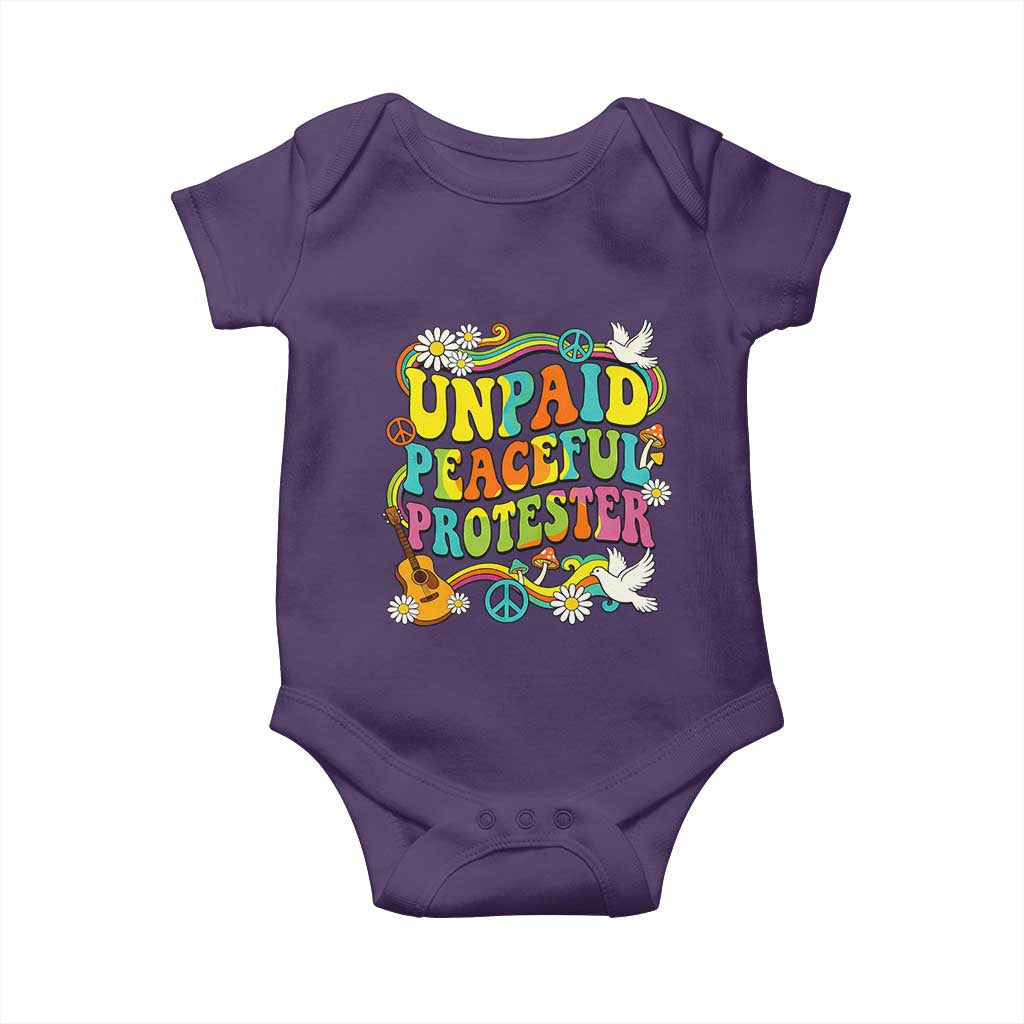 Unpaid Peaceful Protester Retro Hippie Rainbow Baby Onesie Flower Power Peace Activist TS02 Purple Print Your Wear