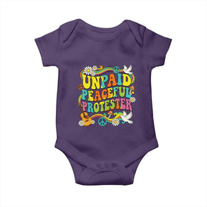 Unpaid Peaceful Protester Retro Hippie Rainbow Baby Onesie Flower Power Peace Activist TS02 Purple Print Your Wear