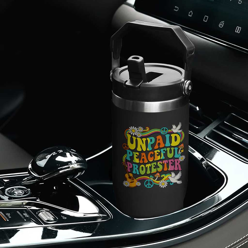Unpaid Peaceful Protester Retro Hippie Rainbow Flip Straw Tumbler Flower Power Peace Activist TS02 Print Your Wear