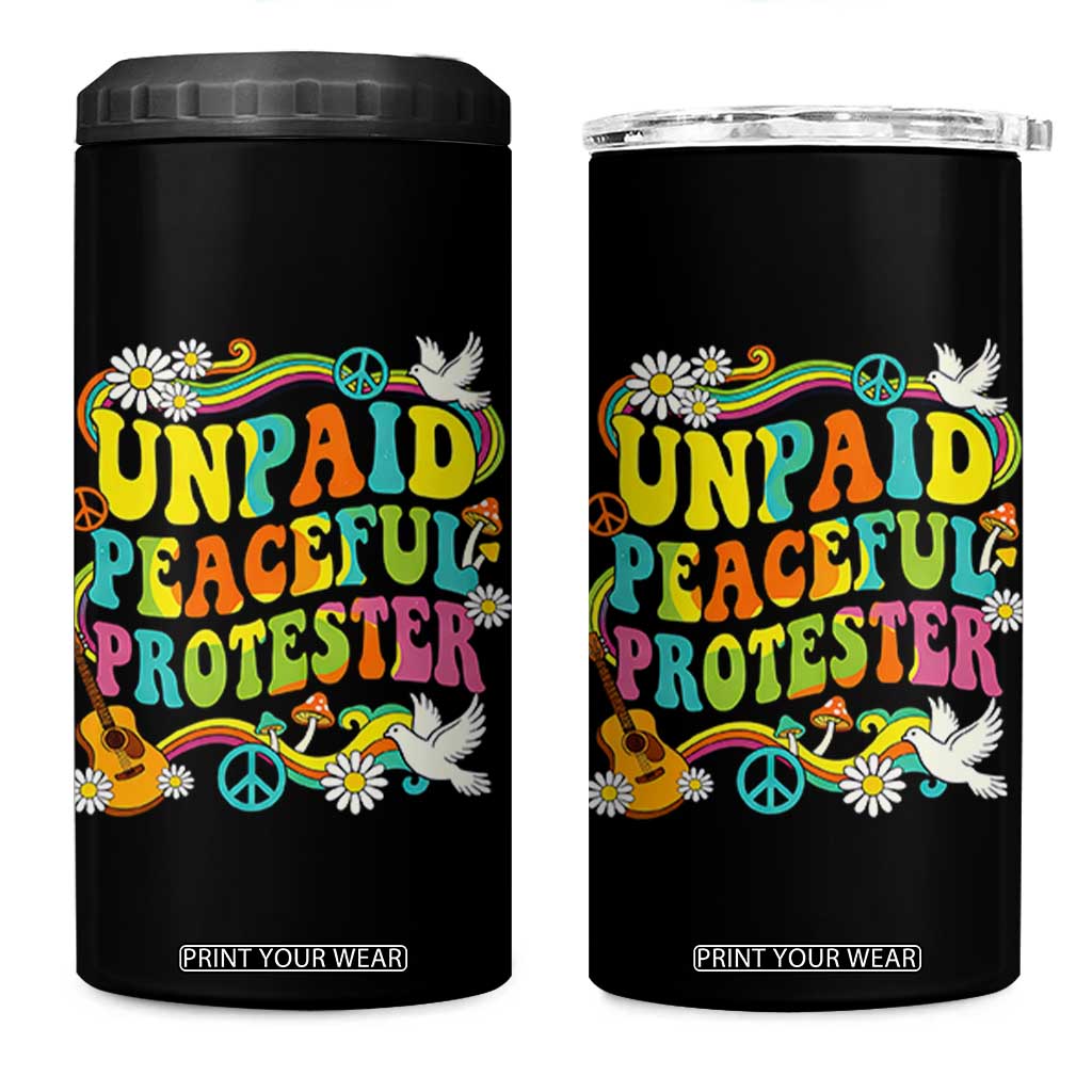 Unpaid Peaceful Protester Retro Hippie Rainbow 4 in 1 Can Cooler Tumbler Flower Power Peace Activist TS02 One Size: 16 oz Black Print Your Wear