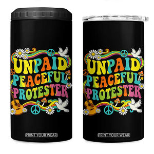Unpaid Peaceful Protester Retro Hippie Rainbow 4 in 1 Can Cooler Tumbler Flower Power Peace Activist TS02 One Size: 16 oz Black Print Your Wear