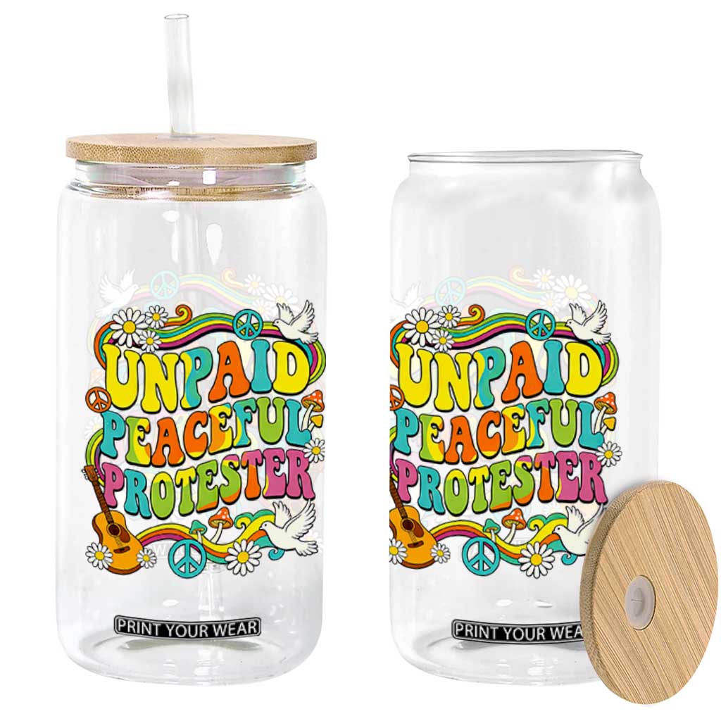 Unpaid Peaceful Protester Retro Hippie Rainbow Glass Can Flower Power Peace Activist TS02 Print Your Wear