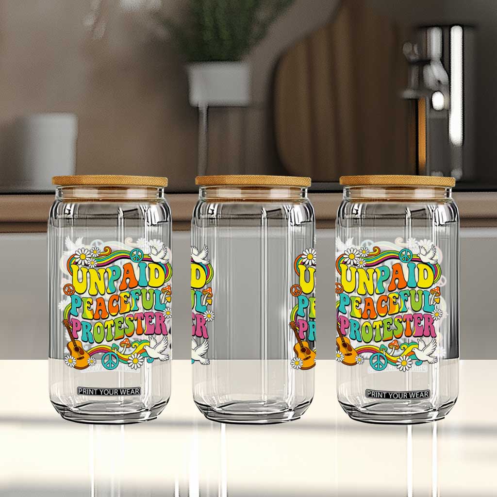 Unpaid Peaceful Protester Retro Hippie Rainbow Glass Can Flower Power Peace Activist TS02 Print Your Wear