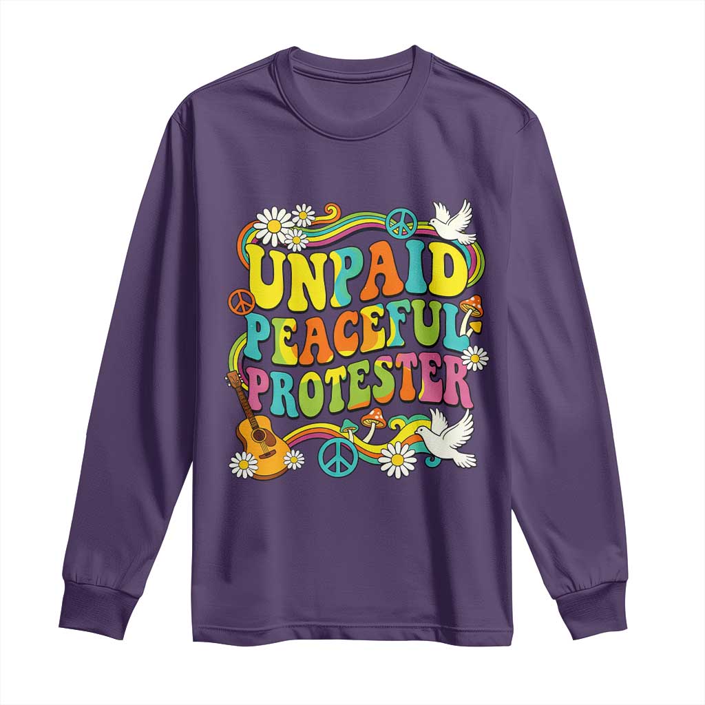 Unpaid Peaceful Protester Retro Hippie Rainbow Long Sleeve Shirt Flower Power Peace Activist TS02 Purple Print Your Wear