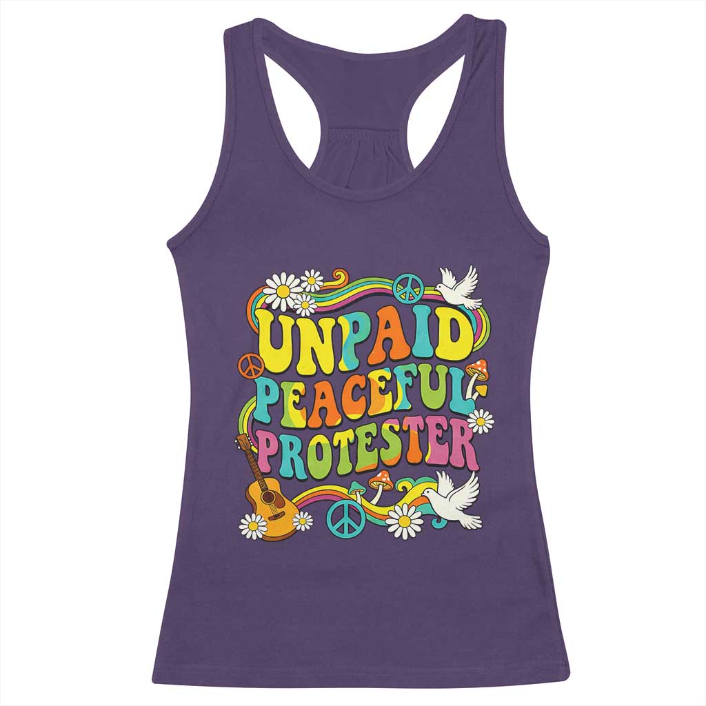 Unpaid Peaceful Protester Retro Hippie Rainbow Racerback Tank Top Flower Power Peace Activist TS02 Purple Print Your Wear