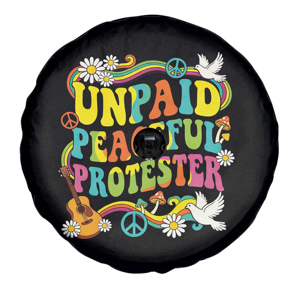 Unpaid Peaceful Protester Retro Hippie Rainbow Spare Tire Cover Flower Power Peace Activist TS02 Print Your Wear