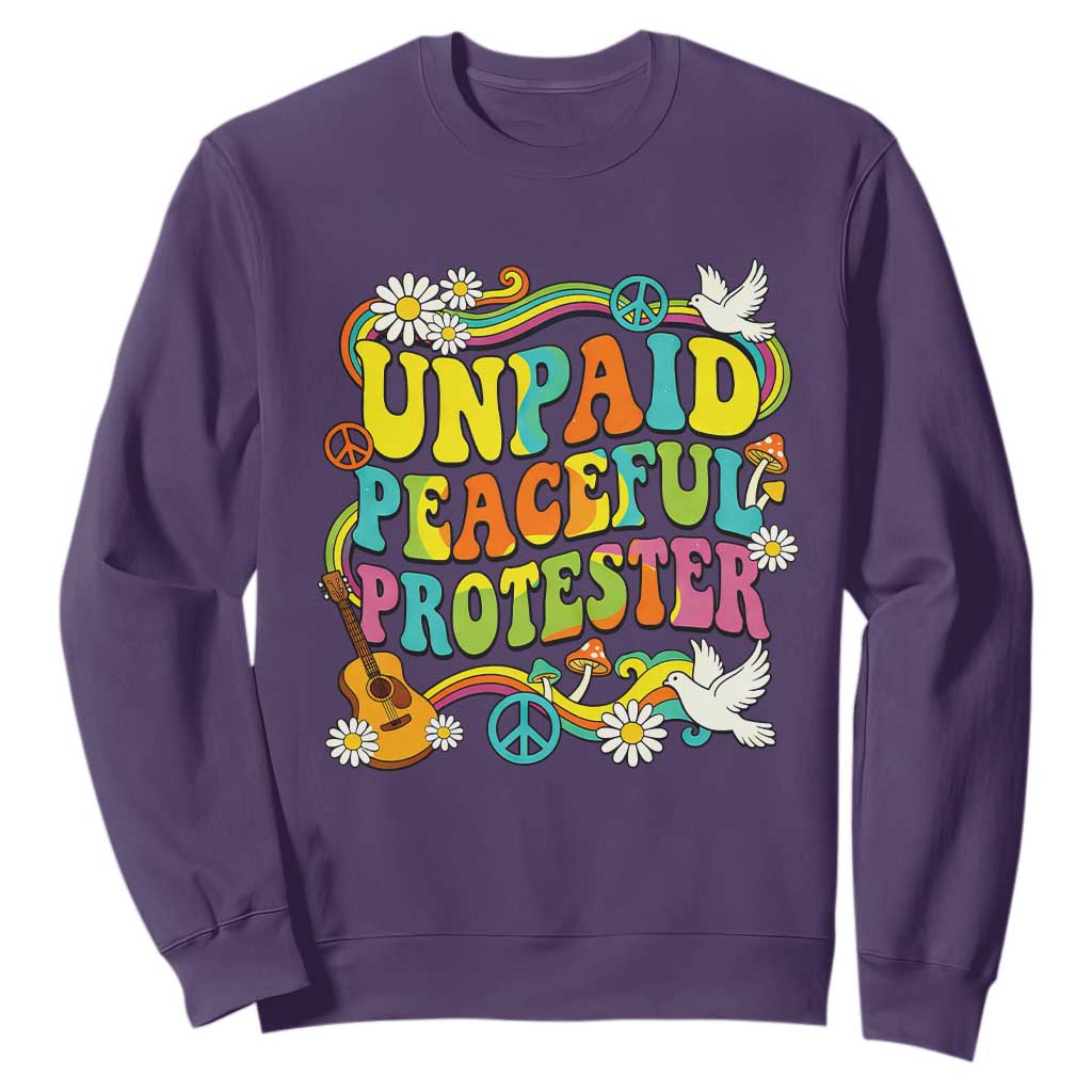 Unpaid Peaceful Protester Retro Hippie Rainbow Sweatshirt Flower Power Peace Activist TS02 Purple Print Your Wear