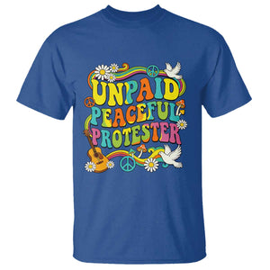 Unpaid Peaceful Protester Retro Hippie Rainbow T Shirt Flower Power Peace Activist TS02 Royal Blue Print Your Wear