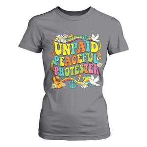 Unpaid Peaceful Protester Retro Hippie Rainbow T Shirt For Women Flower Power Peace Activist TS02 Charcoal Print Your Wear
