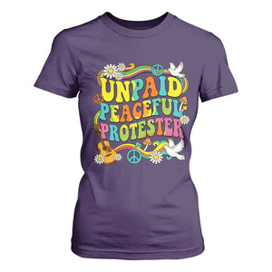 Unpaid Peaceful Protester Retro Hippie Rainbow T Shirt For Women Flower Power Peace Activist TS02 Purple Print Your Wear