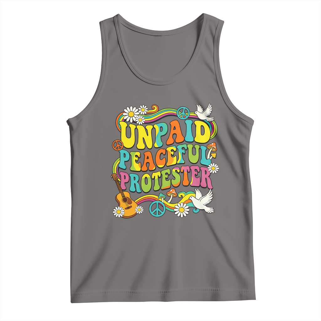 Unpaid Peaceful Protester Retro Hippie Rainbow Tank Top Flower Power Peace Activist TS02 Deep Heather Print Your Wear